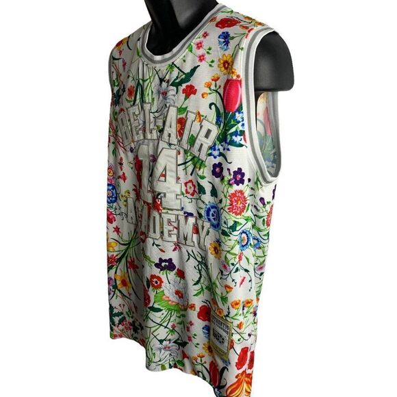 Throwback Bel Air Academy Jersey L White Floral Will Smith Fresh Prince Applique - Picture 6 of 8